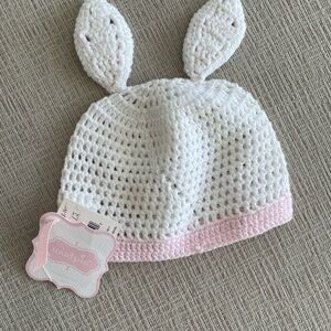 Mud Pie White and Pink Bunny Ear Hat
